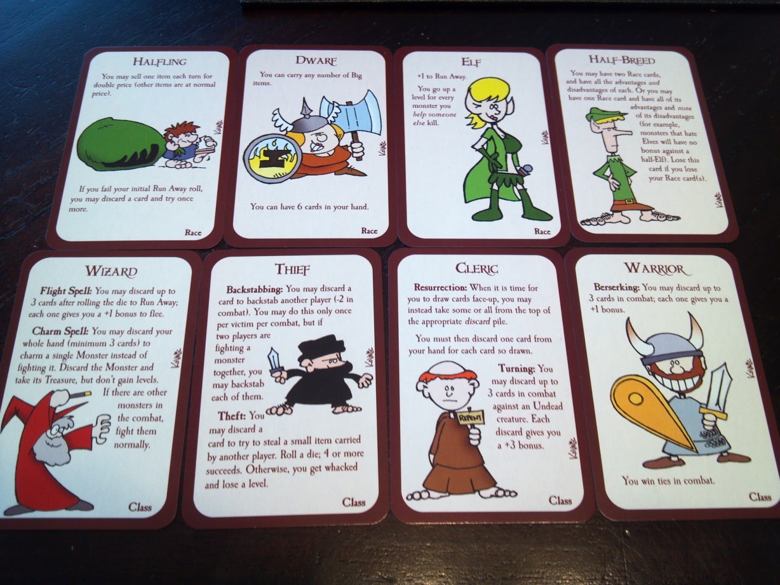 A picture of the races and classes of Munchkin.
